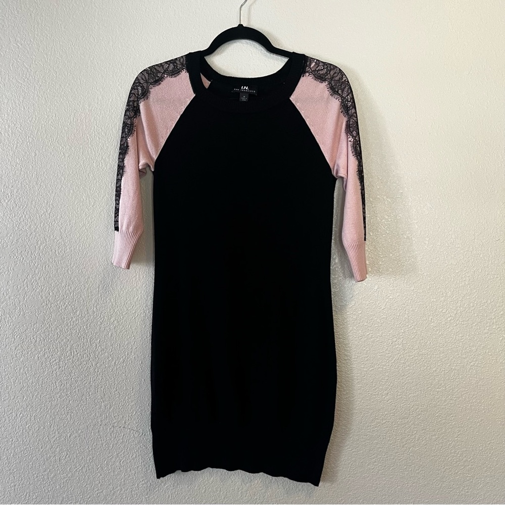 I.N. San Francisco- Black and Pink Lace Sleeve Dress - Size Medium